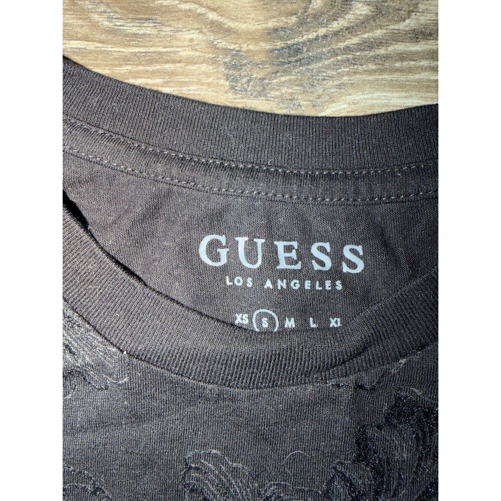 GUESS Los Angeles Men's Small Black Flocked Graphic Logo Baroque T-Shirt S - Picture 4 of 5